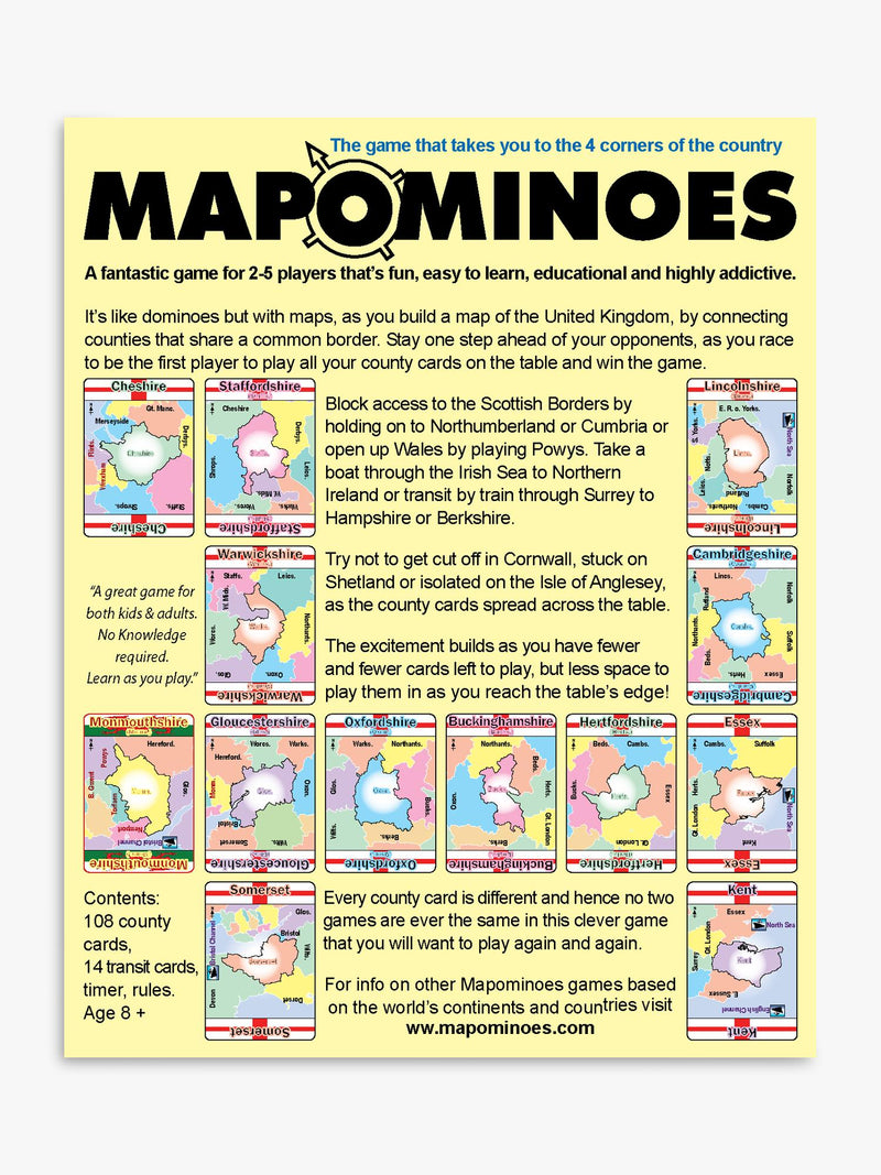 Wildcard Games Mapominoes UK Edition educational board game, imported from the UK