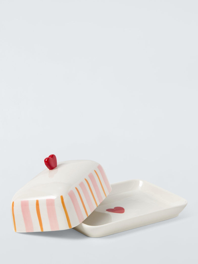 John Lewis striped heart stoneware butter dish - British product