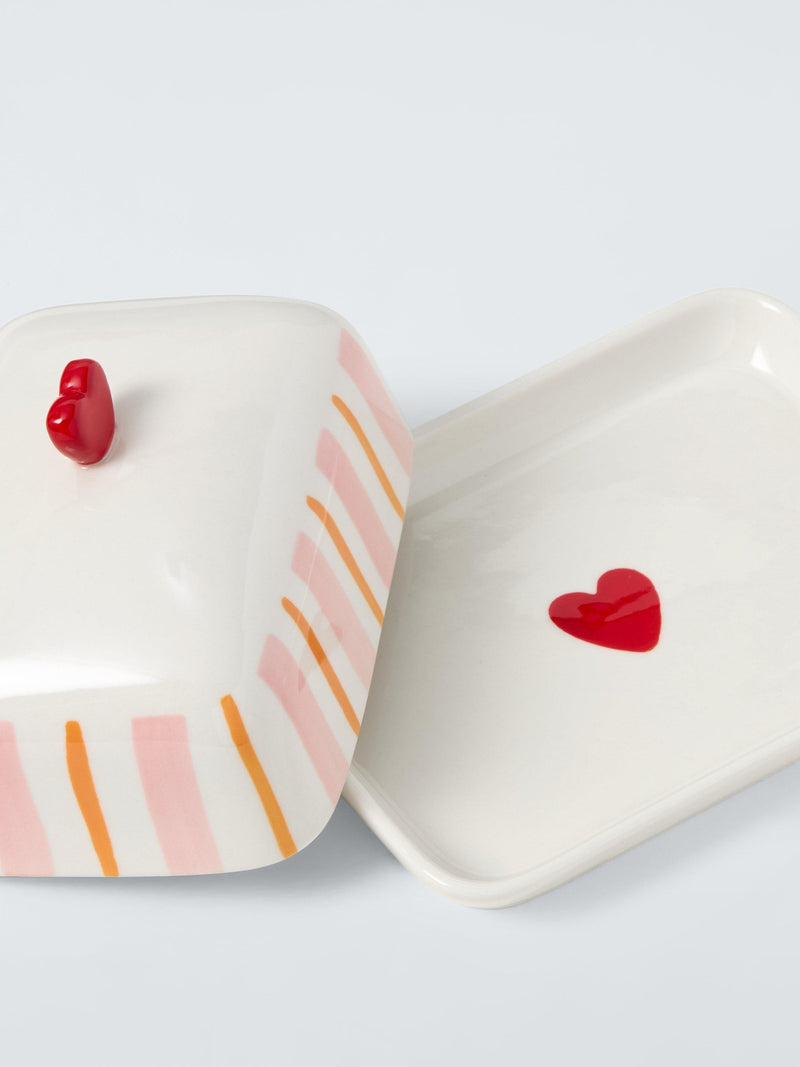 John Lewis striped heart stoneware butter dish - British product