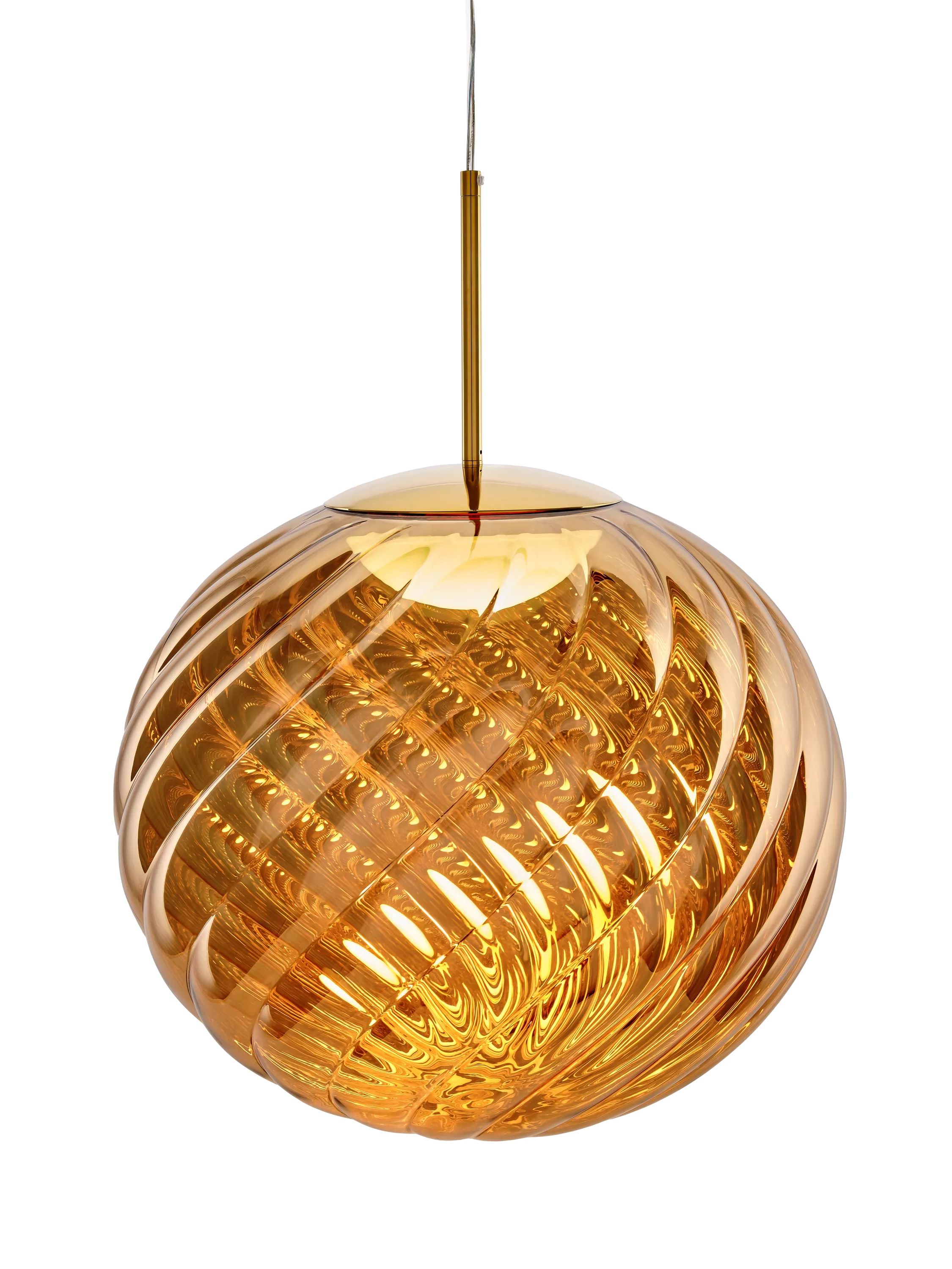 Tom Dixon Whirl large glass pendant ceiling light in gold, imported from the UK