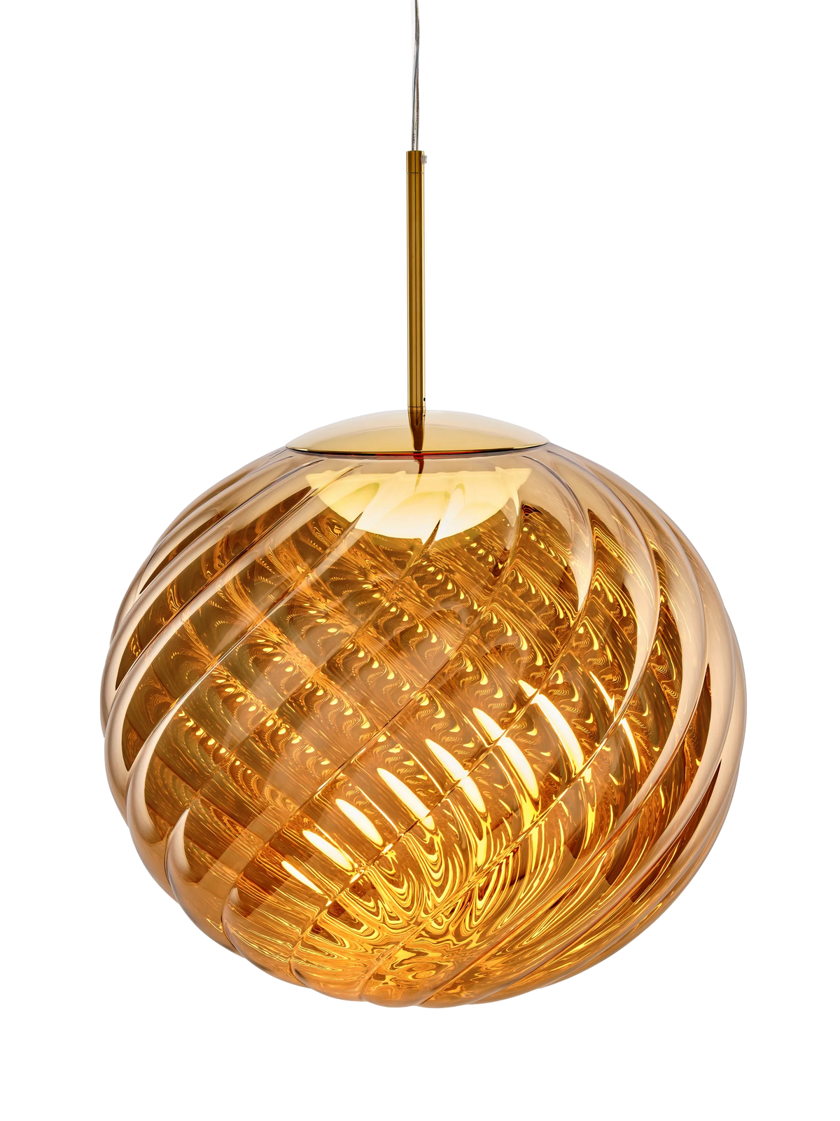 Tom Dixon Whirl large glass pendant ceiling light in gold, imported from the UK