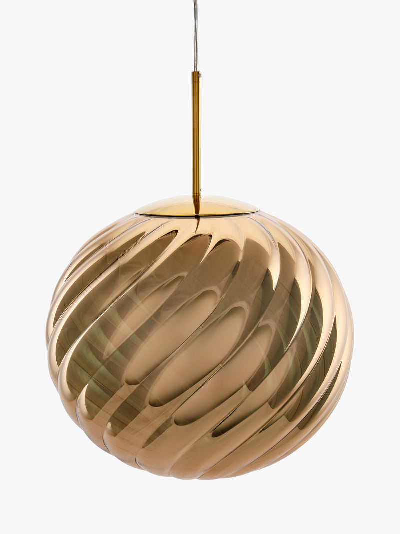 Tom Dixon Whirl large glass pendant ceiling light in gold, imported from the UK