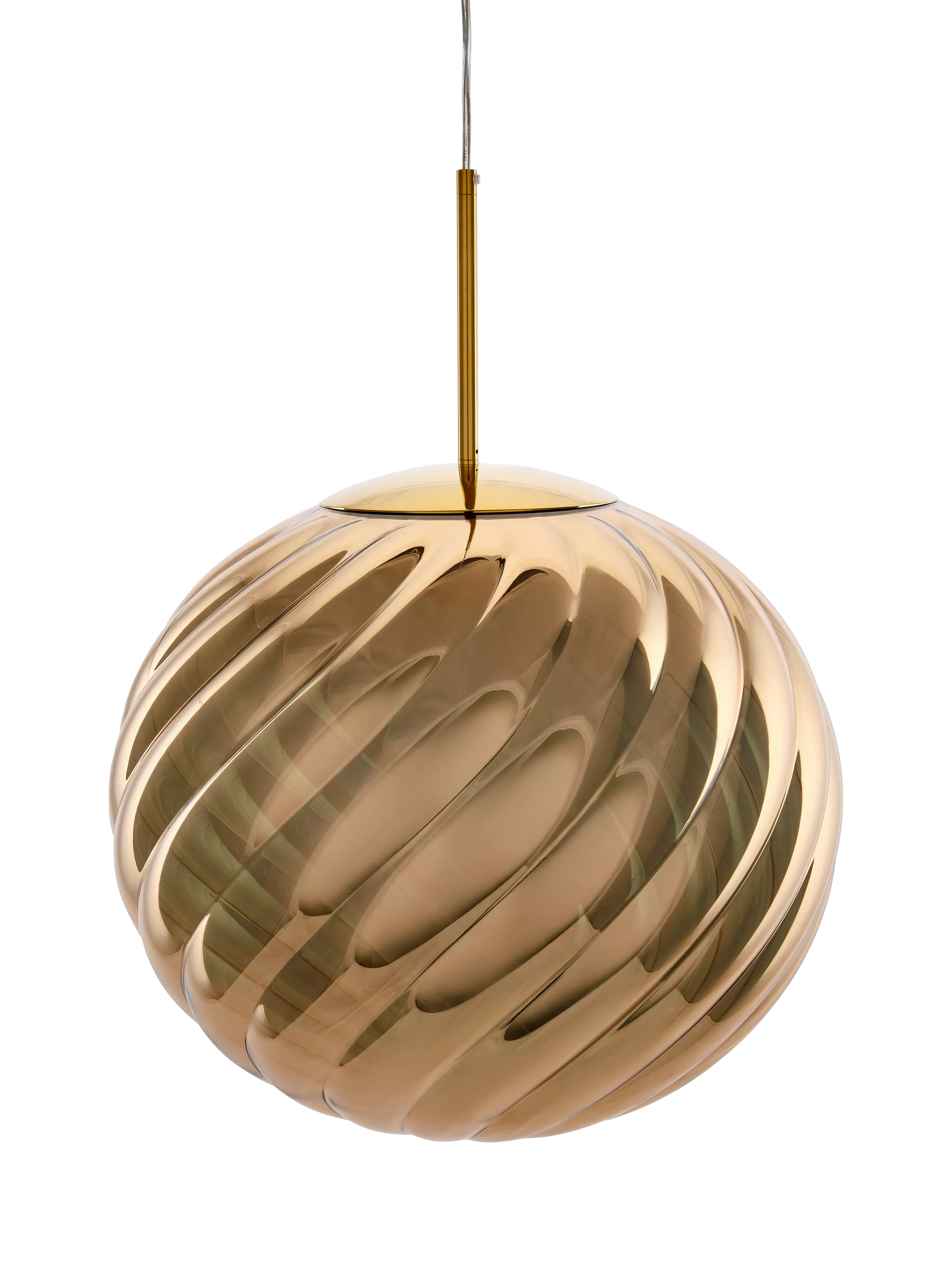 Tom Dixon Whirl large glass pendant ceiling light in gold, imported from the UK