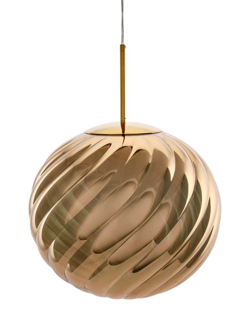 Tom Dixon Whirl large glass pendant ceiling light in gold, imported from the UK