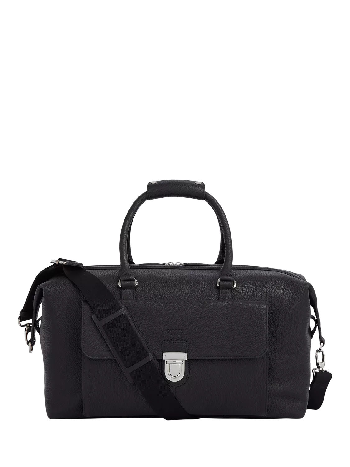OSPREY LONDON leather weekender bag in Black, imported from the UK