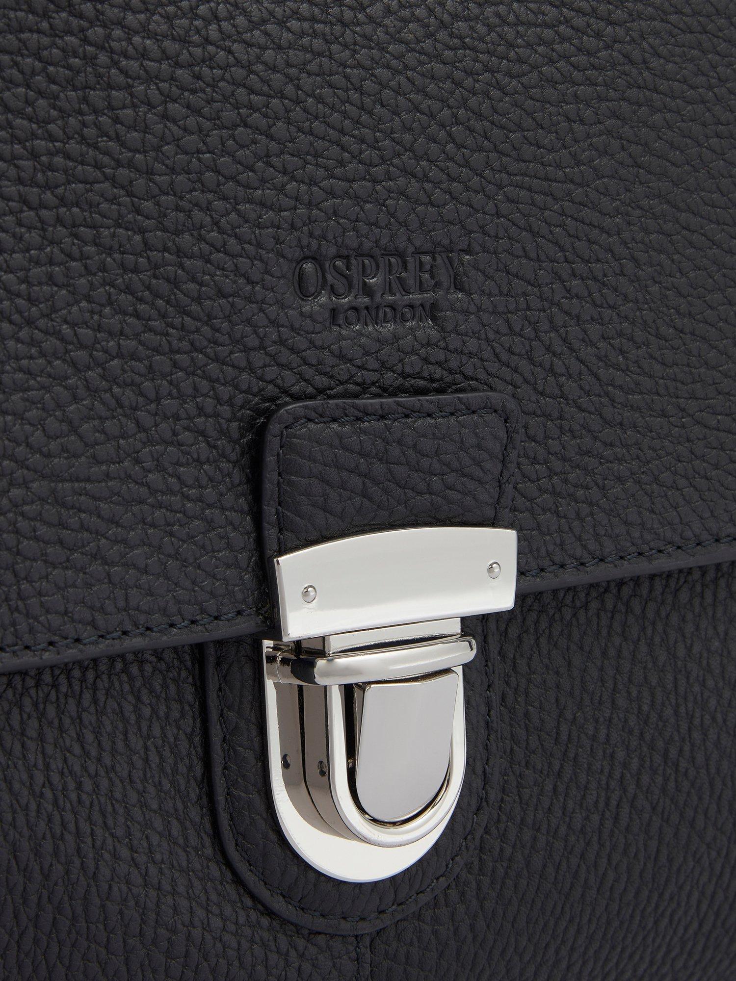 OSPREY LONDON leather weekender bag in Black, imported from the UK