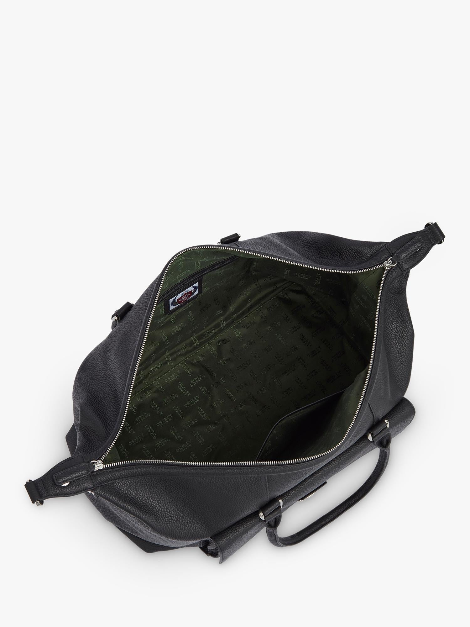 OSPREY LONDON leather weekender bag in Black, imported from the UK