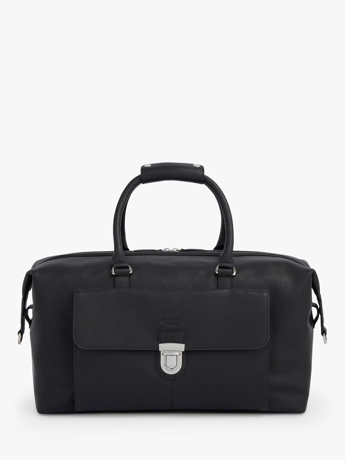 OSPREY LONDON leather weekender bag in Black, imported from the UK