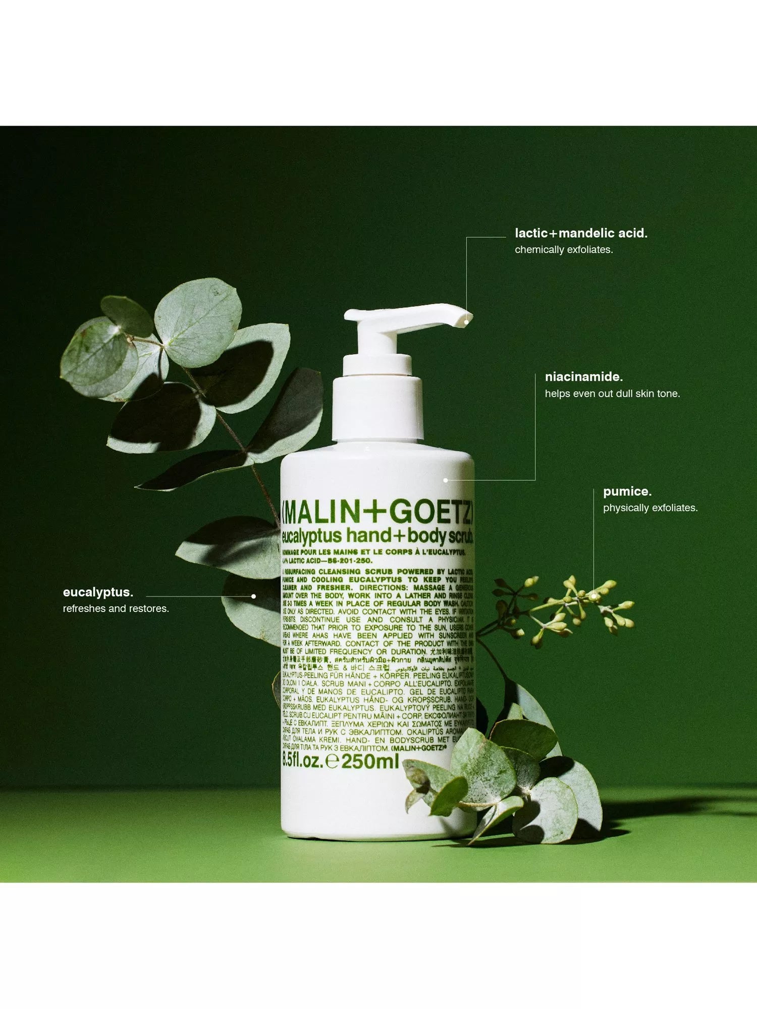 MALIN + GOETZ Eucalyptus Hand & Body Scrub 250ml (British brand)