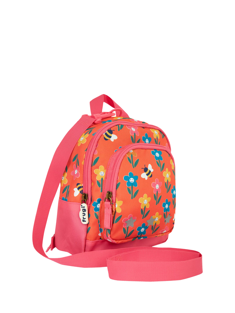 Frugi kids floral backpack in orange/multi - British product