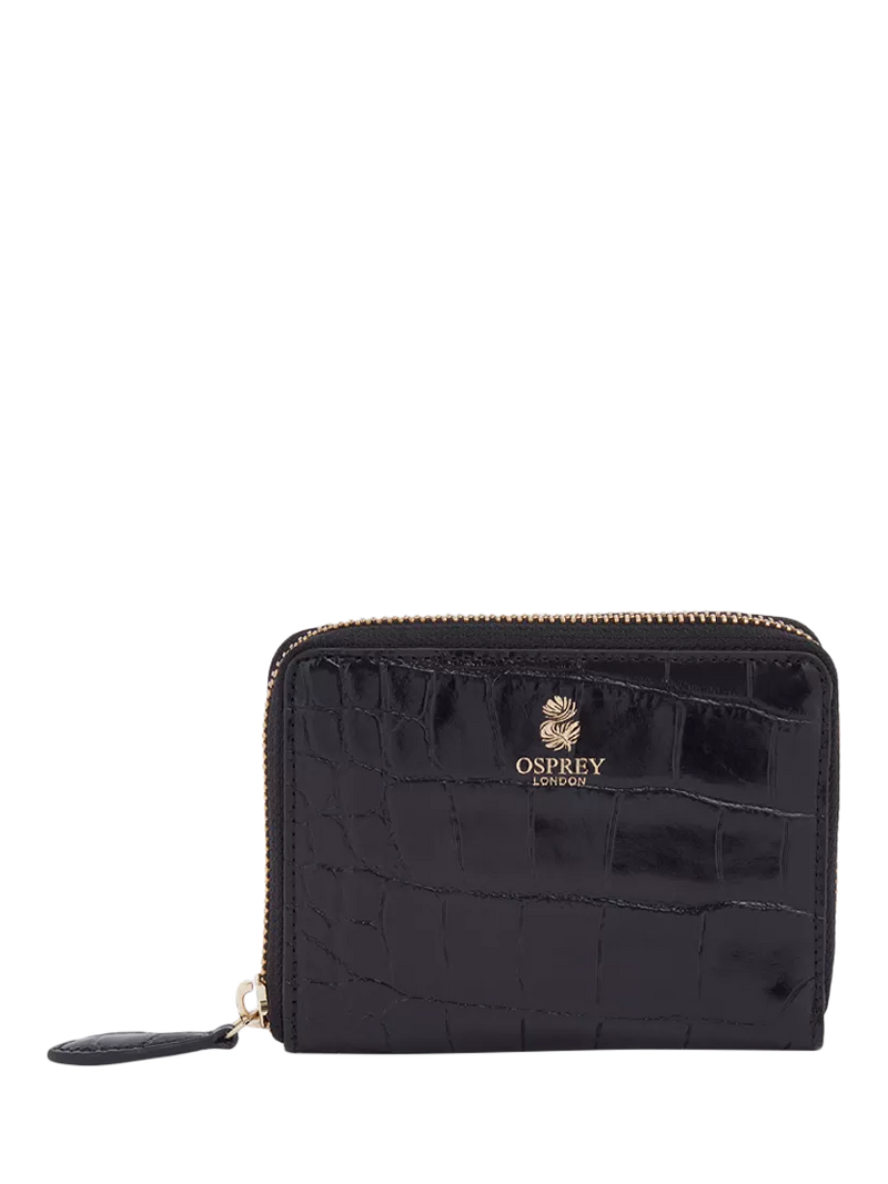 OSPREY LONDON Wentworth croc leather zip purse, black - British product