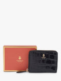 OSPREY LONDON Wentworth croc leather zip purse, black - British product