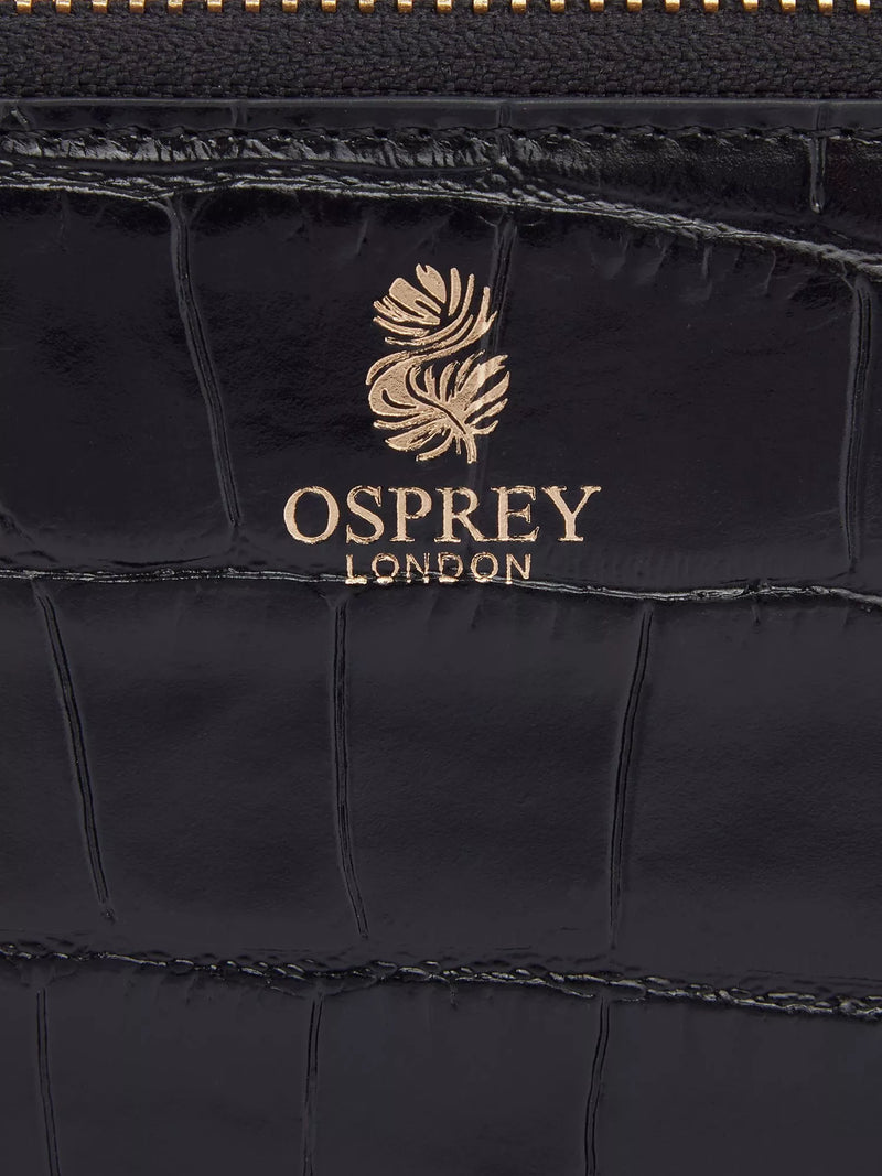 OSPREY LONDON Wentworth croc leather zip purse, black - British product