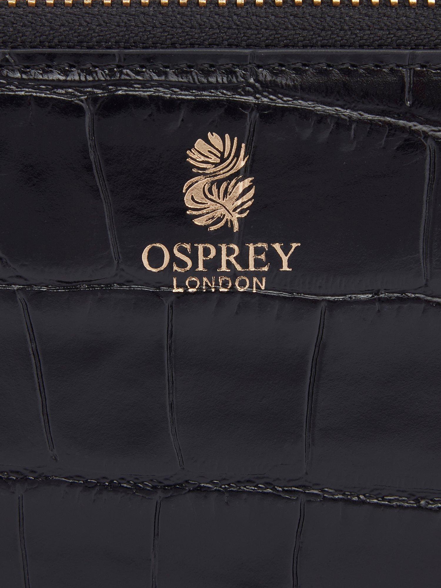 OSPREY LONDON Wentworth croc leather zip purse, black - British product