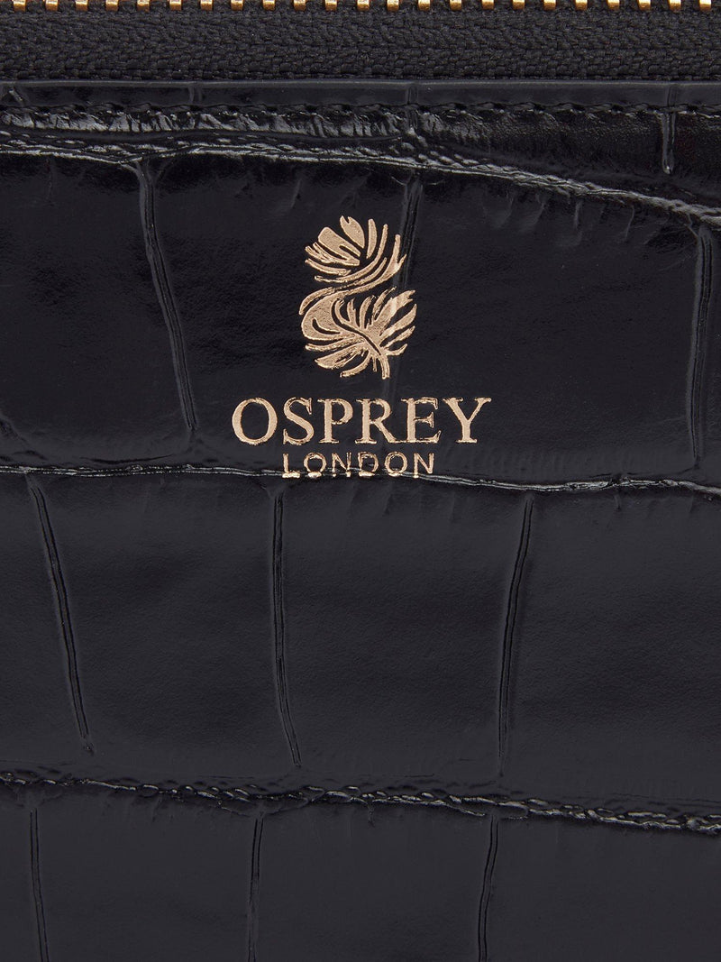 OSPREY LONDON Wentworth croc leather zip purse, black - British product