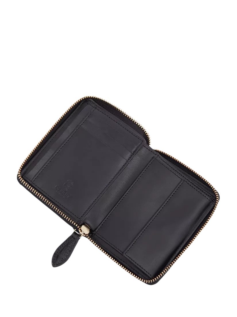 OSPREY LONDON Wentworth croc leather zip purse, black - British product