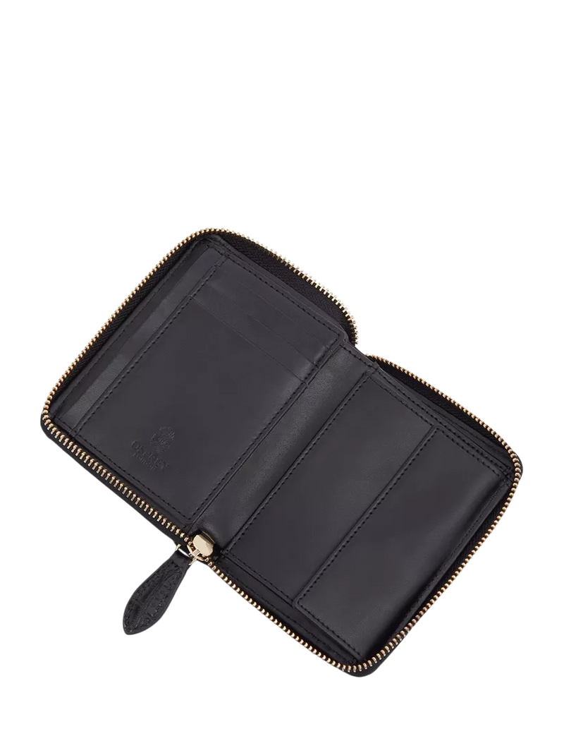 OSPREY LONDON Wentworth croc leather zip purse, black - British product