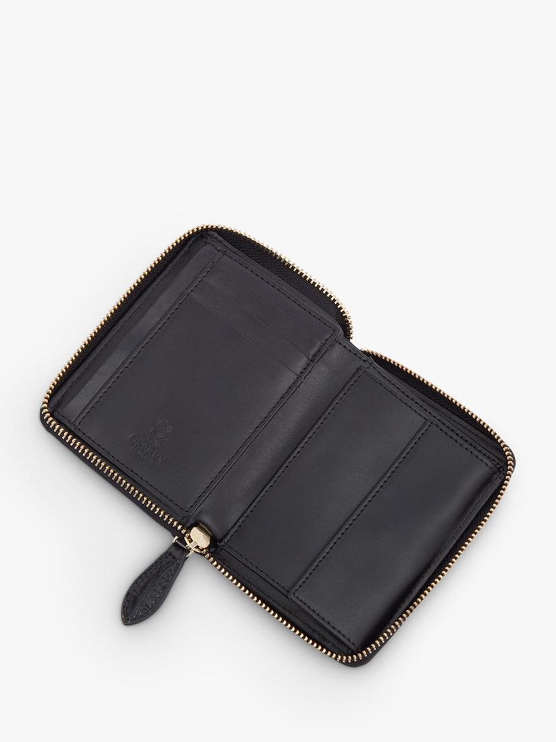 OSPREY LONDON Wentworth croc leather zip purse, black - British product