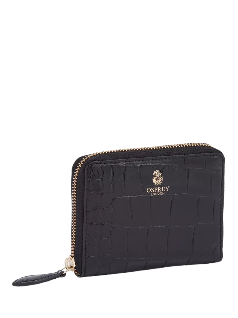 OSPREY LONDON Wentworth croc leather zip purse, black - British product