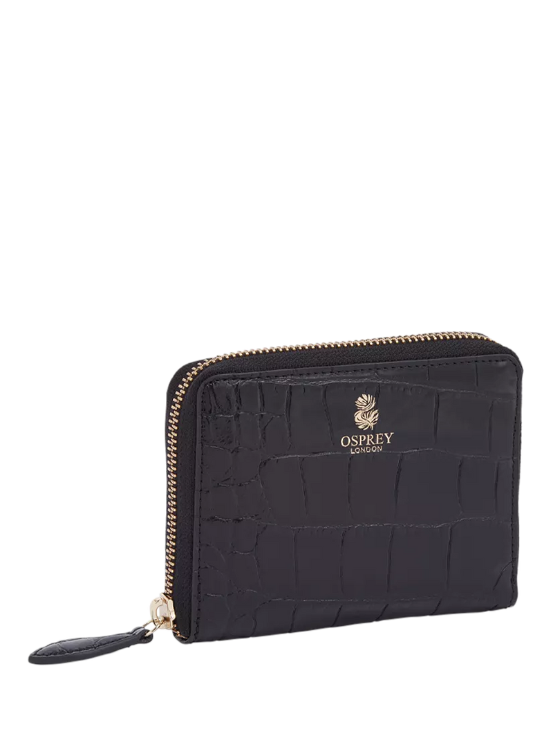 OSPREY LONDON Wentworth croc leather zip purse, black - British product