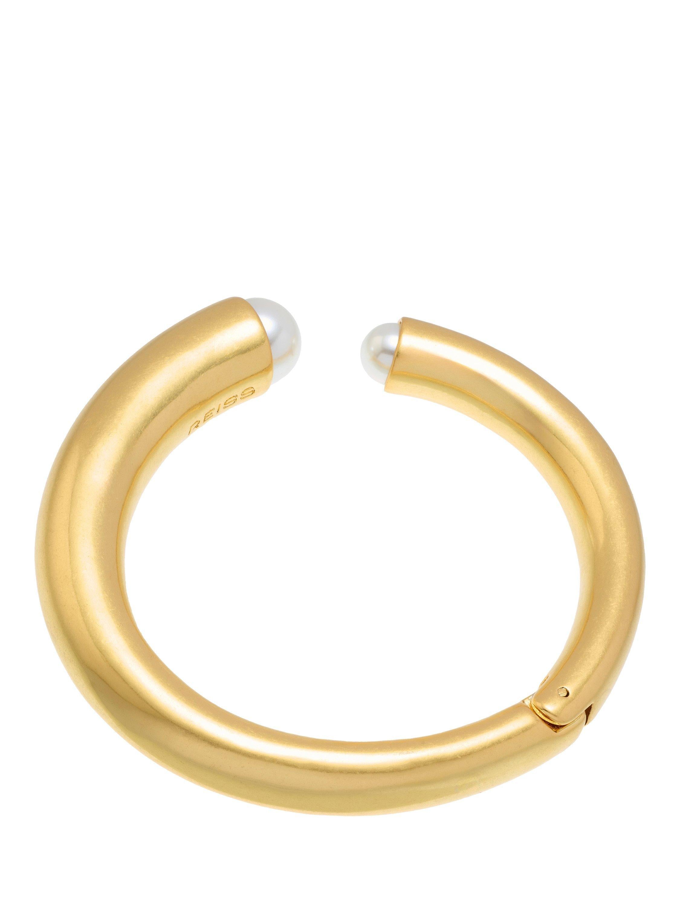 Reiss Alana Curve Pearl Cuff Bangle gold tone, imported from the UK