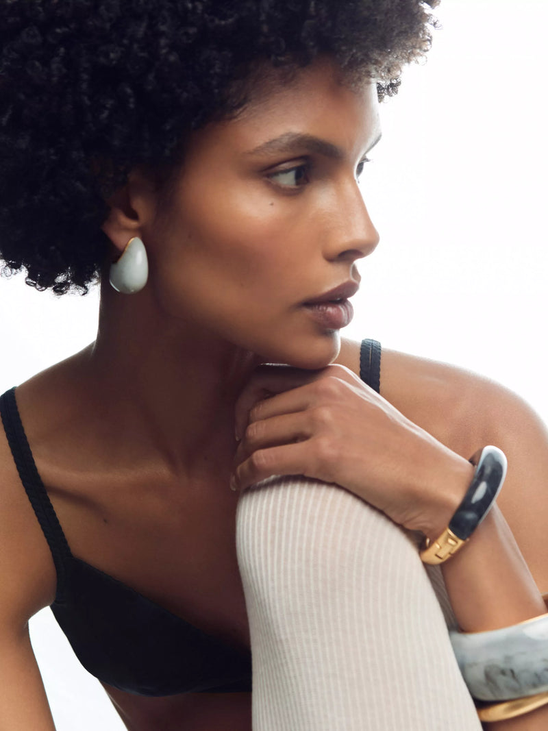 Reiss Salma hinged bangle gold tone and faux marble, imported from the UK