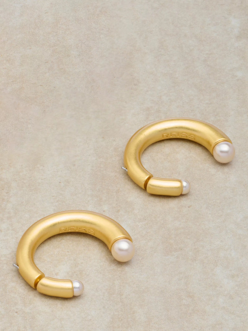 Reiss Anais Curve hoop earrings gold pearl, UK version