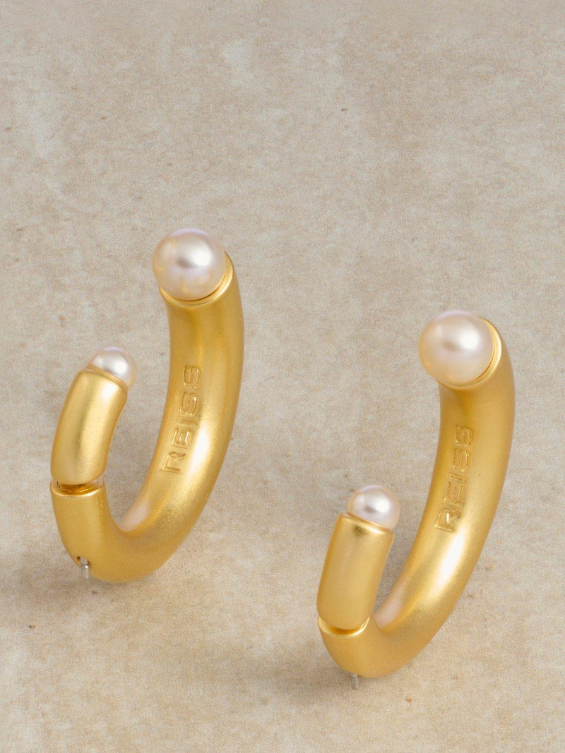 Reiss Anais Curve hoop earrings gold pearl, UK version