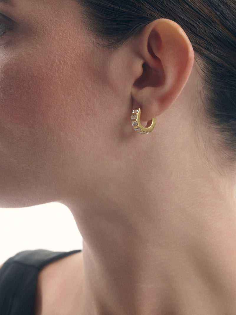 Reiss Liza Linear Crystal Huggie Hoop Earrings gold tone (British brand)