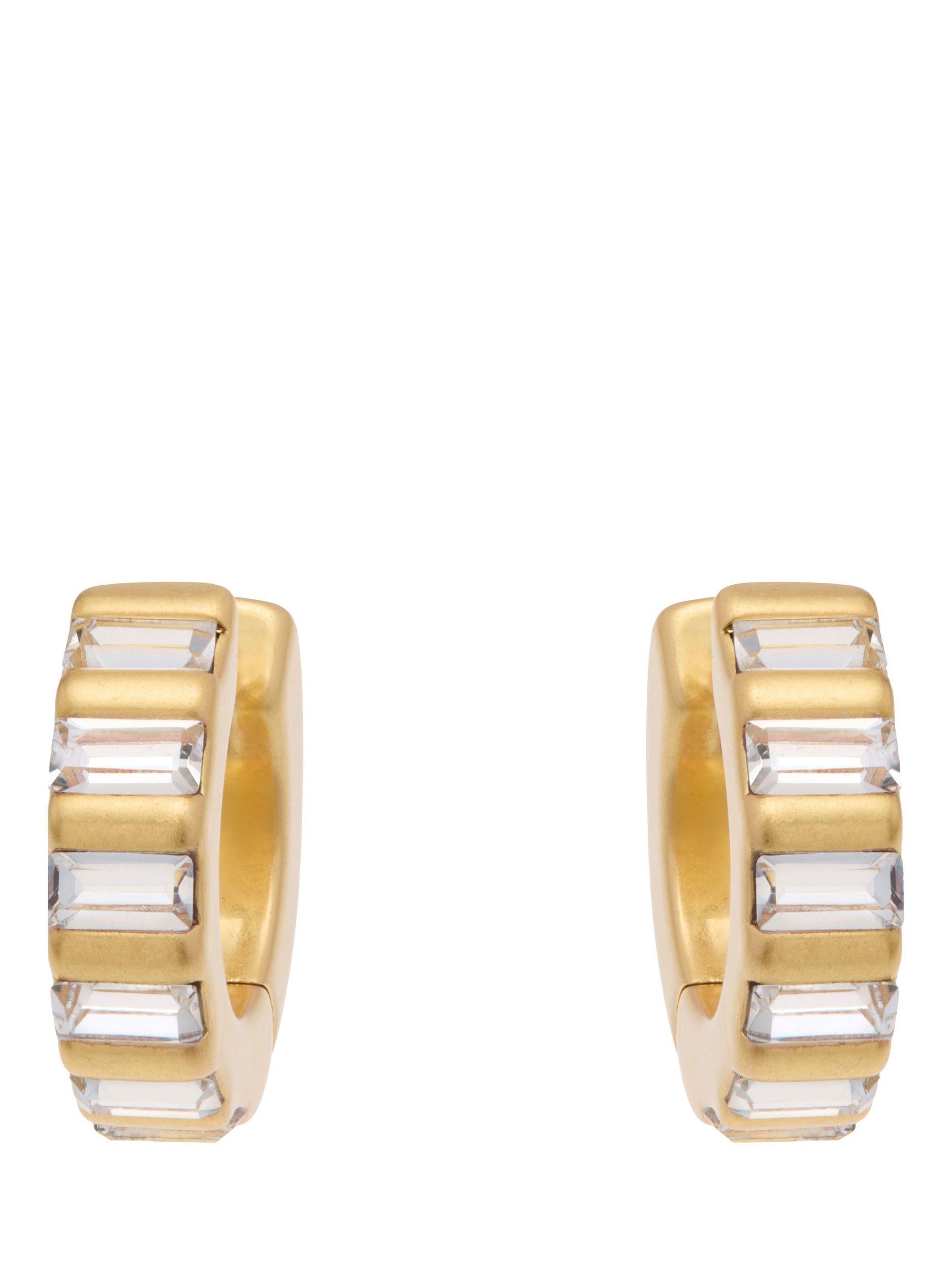 Reiss Liza Linear Crystal Huggie Hoop Earrings gold tone (British brand)