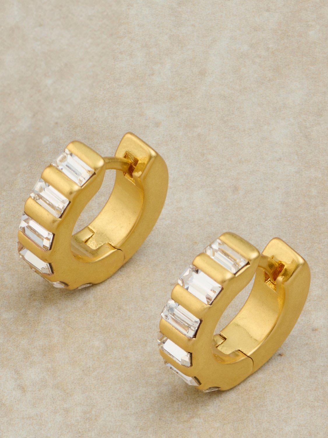 Reiss Liza Linear Crystal Huggie Hoop Earrings gold tone (British brand)