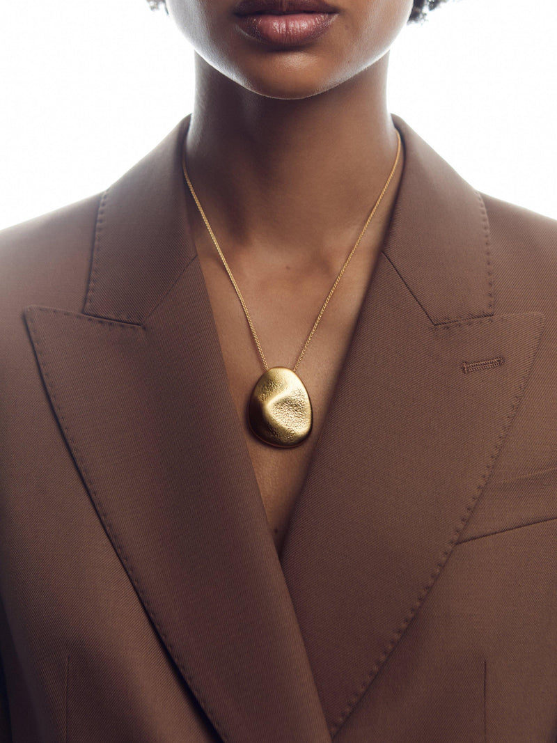 Reiss Perdita Textured Long Pendant Necklace, Gold, UK version