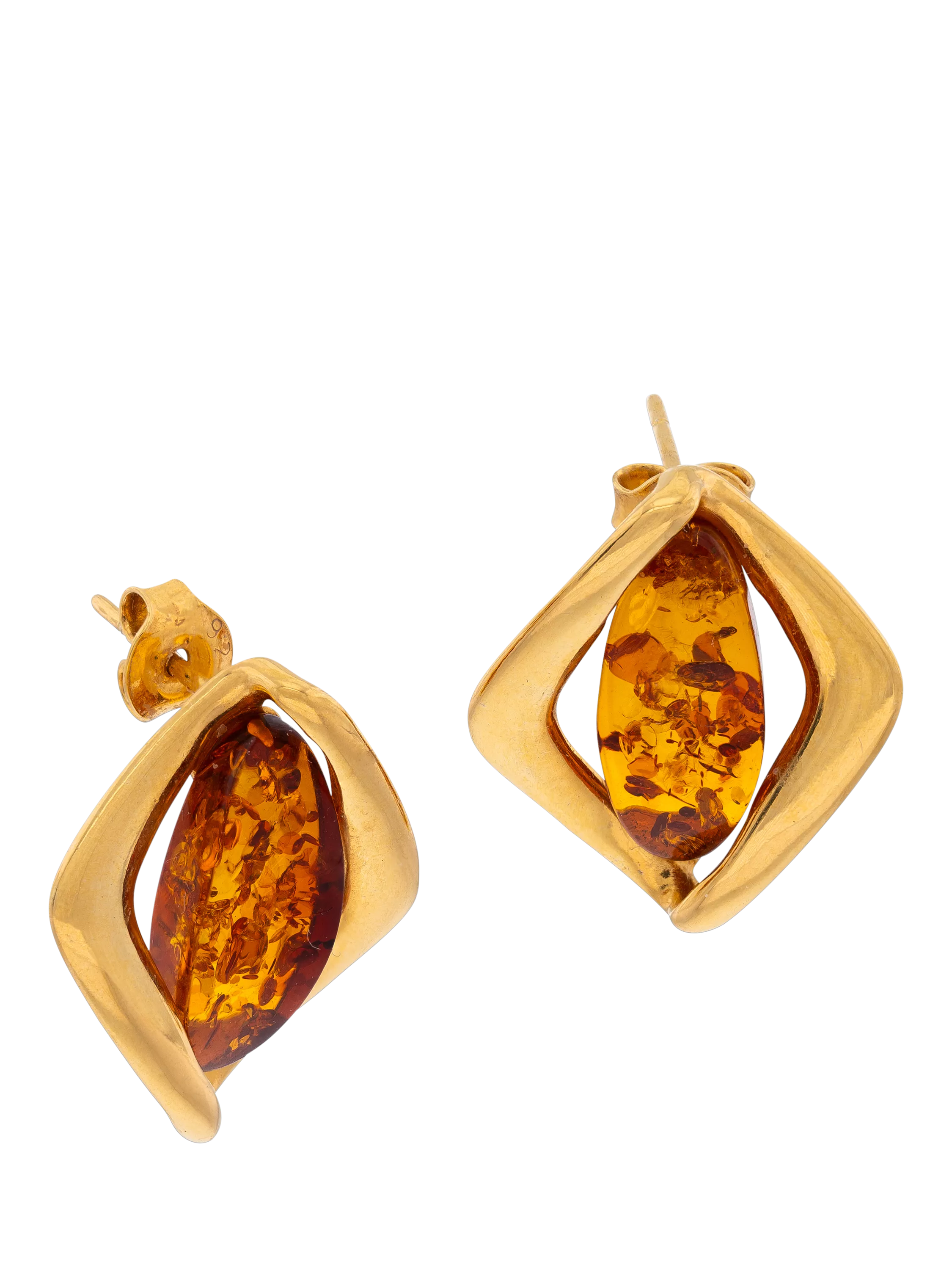 Be-Jewelled Baltic amber stud earrings gold/cognac - British product
