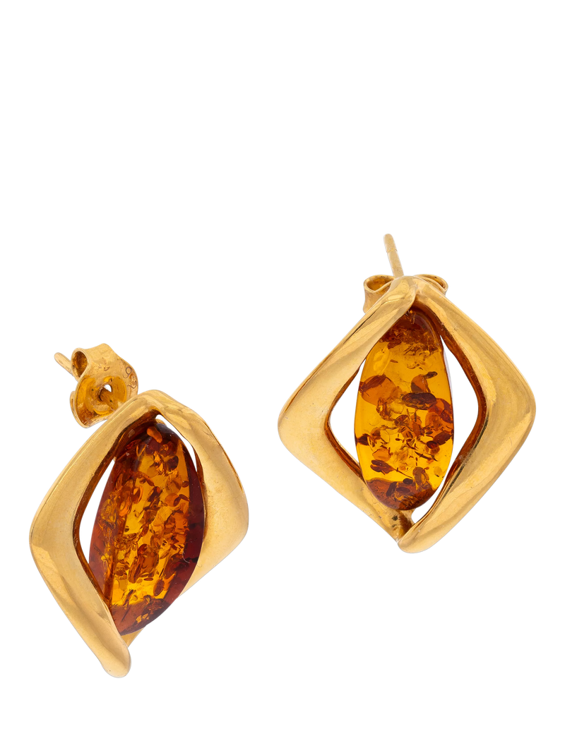 Be-Jewelled Baltic amber stud earrings gold/cognac - British product
