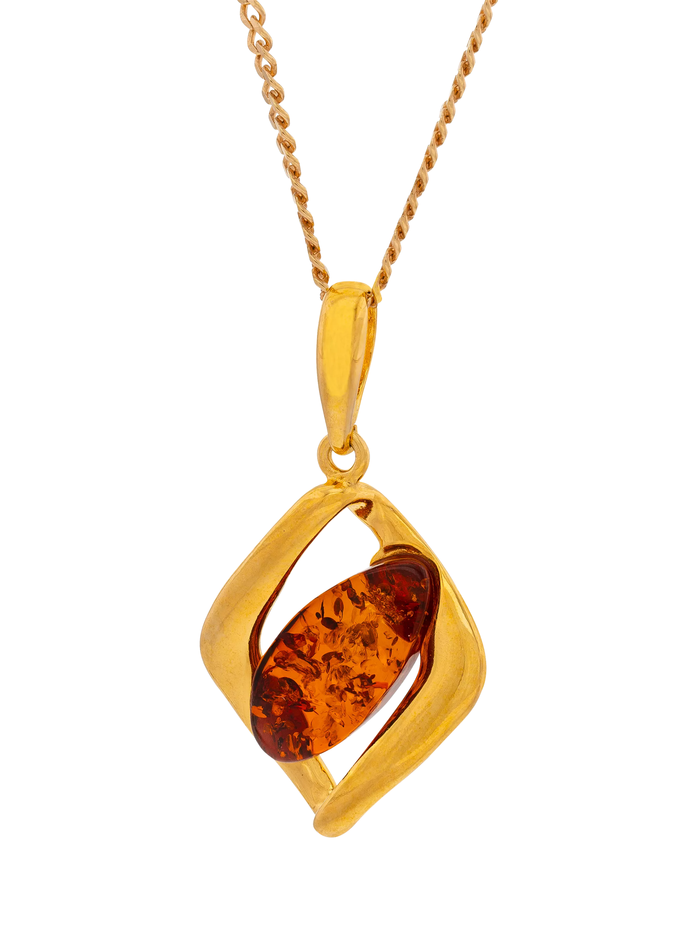 Be-Jewelled Baltic Amber pendant necklace gold/cognac - British product