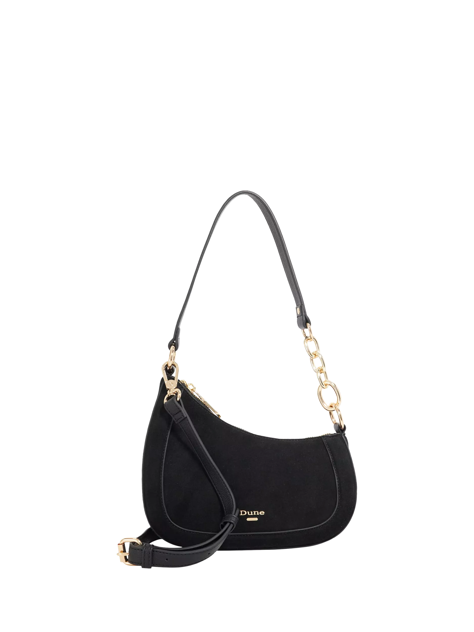 Dune London Direction Asymmetric Chain Detail Suede Shoulder Bag
