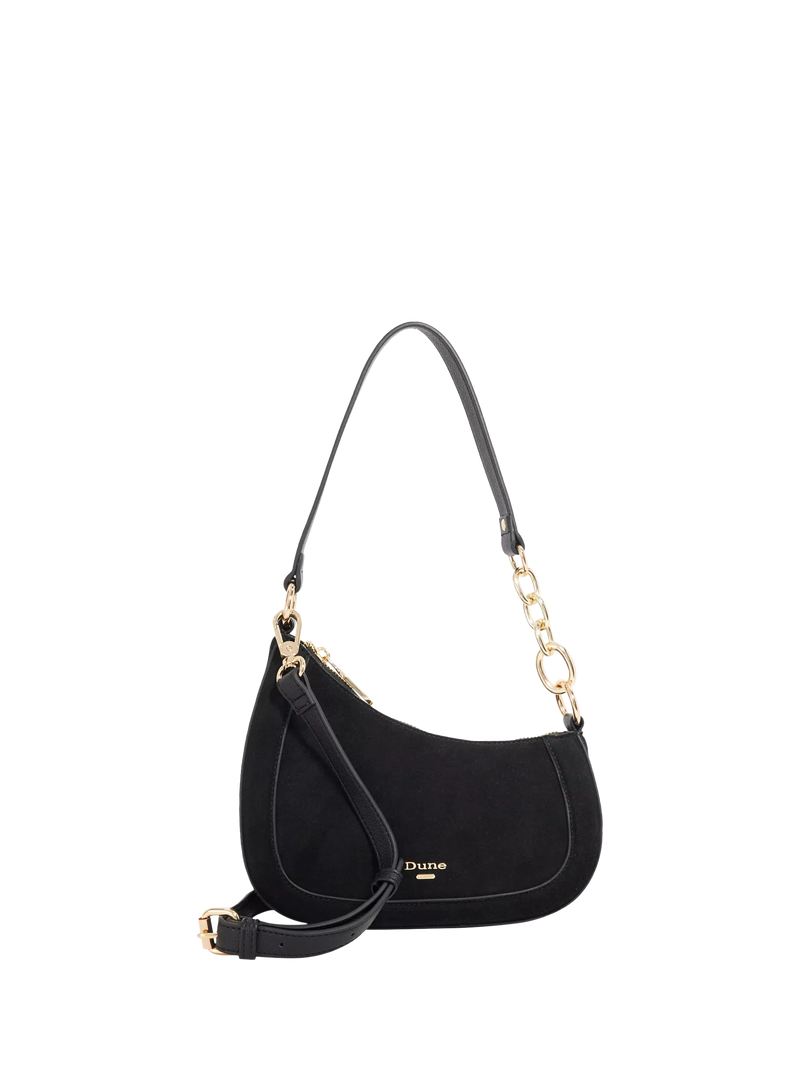 Dune London Direction Asymmetric Chain Detail Suede Shoulder Bag