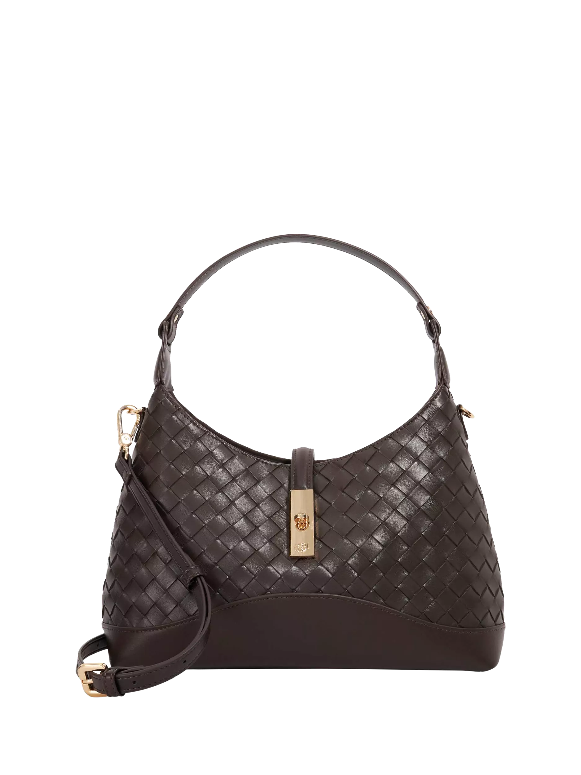 Dune London Dorset woven leather crossbody bag dark brown (British brand)