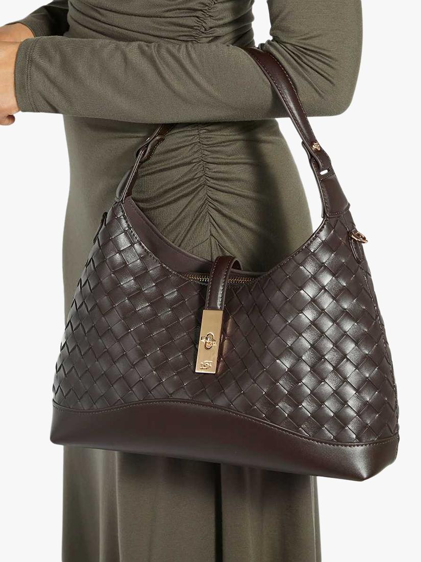 Dune London Dorset woven leather crossbody bag dark brown (British brand)