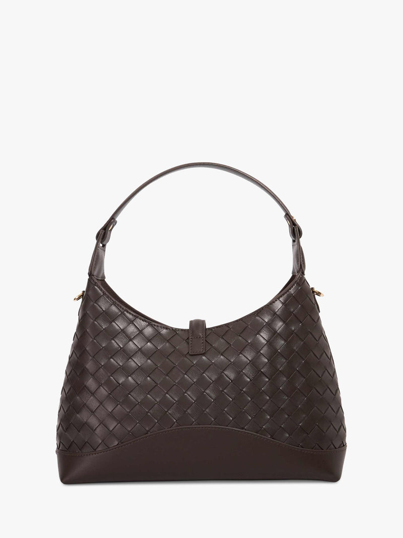 Dune London Dorset woven leather crossbody bag dark brown (British brand)