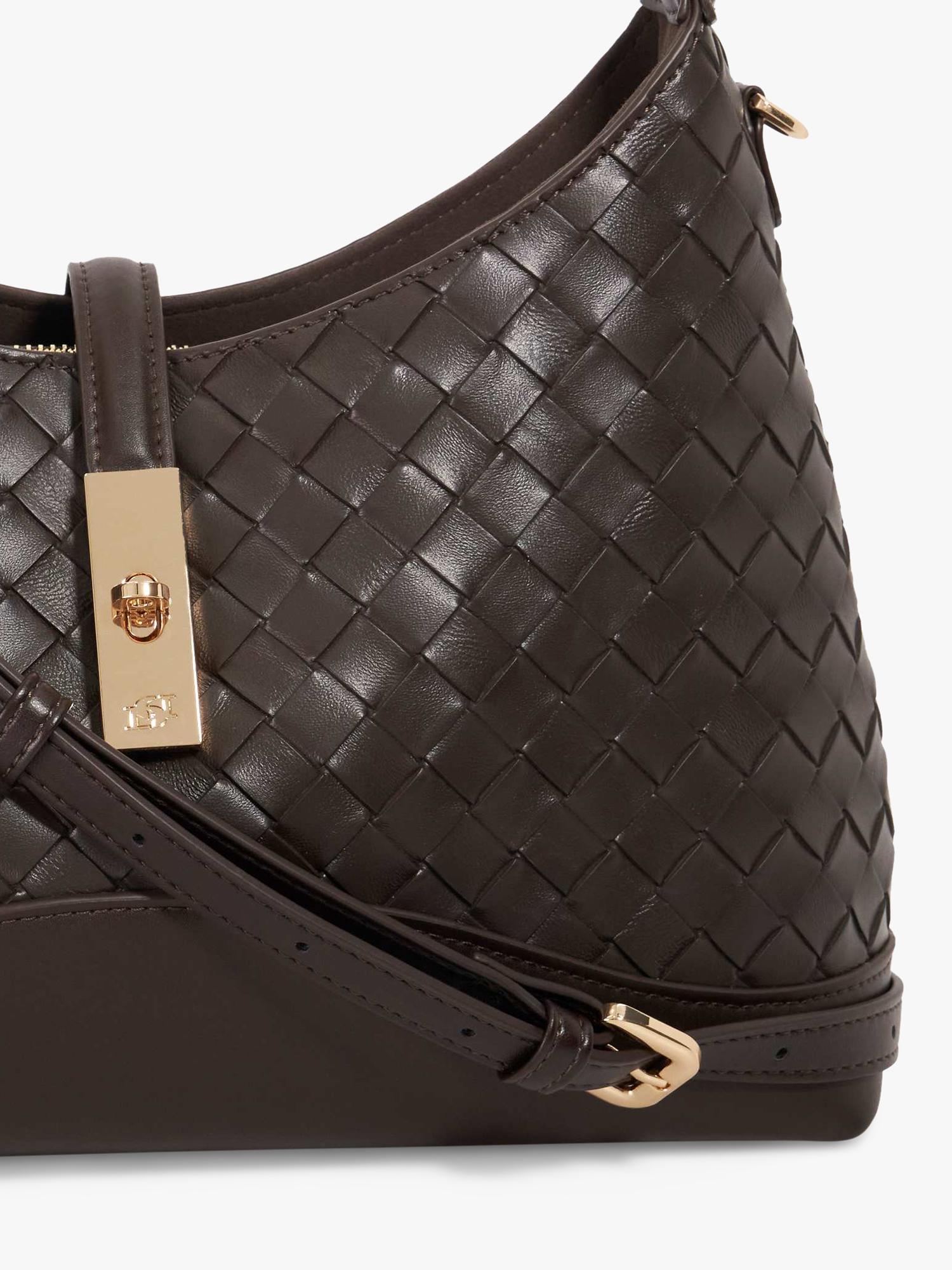 Dune London Dorset woven leather crossbody bag dark brown (British brand)
