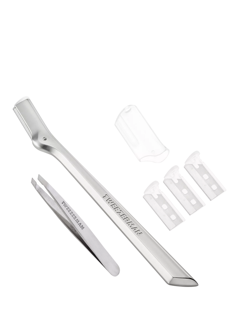 Tweezerman brow grooming set with razor and tweezer, imported from the UK