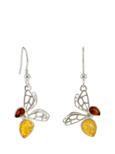 John Lewis Be-Jewelled Baltic Cognac and Lemon Amber Bee Drop Earrings in Silver- Buy online at McGrocer
