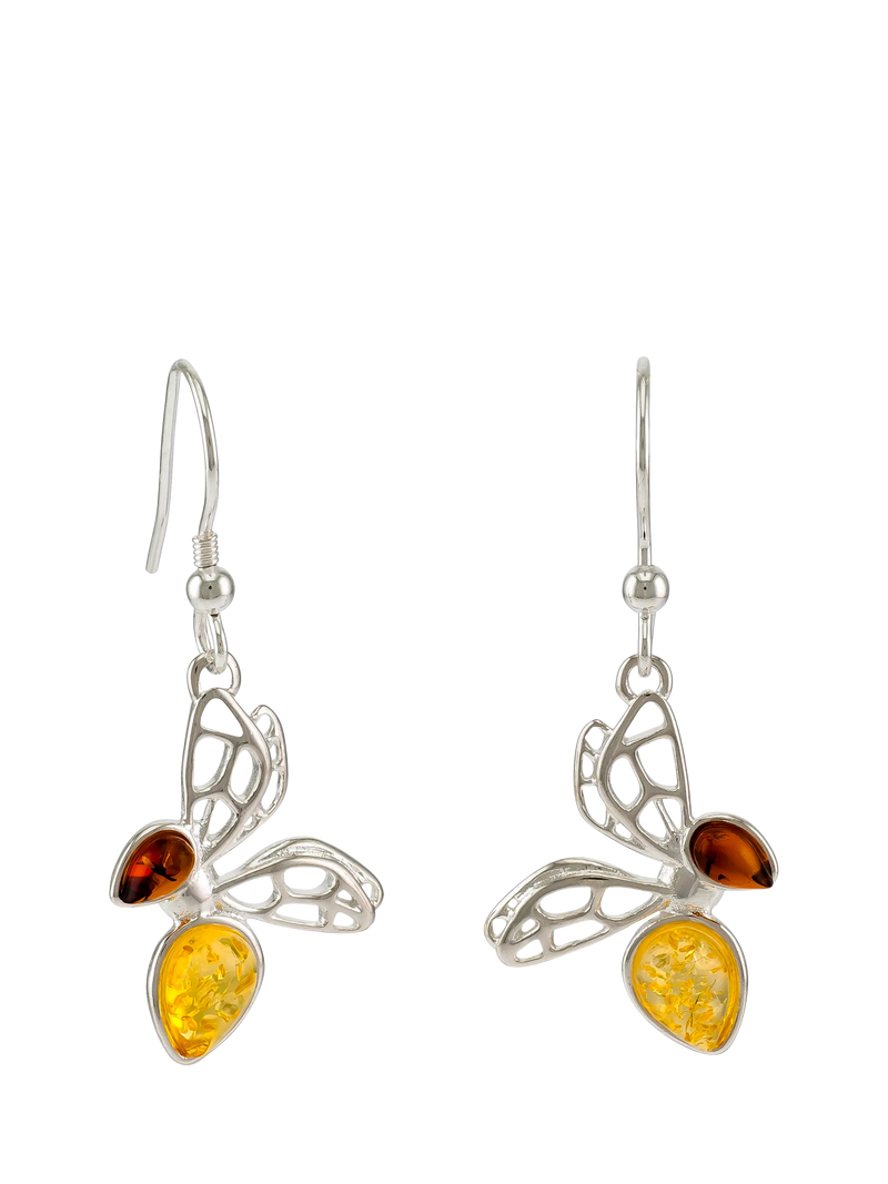 Be-Jewelled sterling silver bee drop earrings with Baltic amber - British product