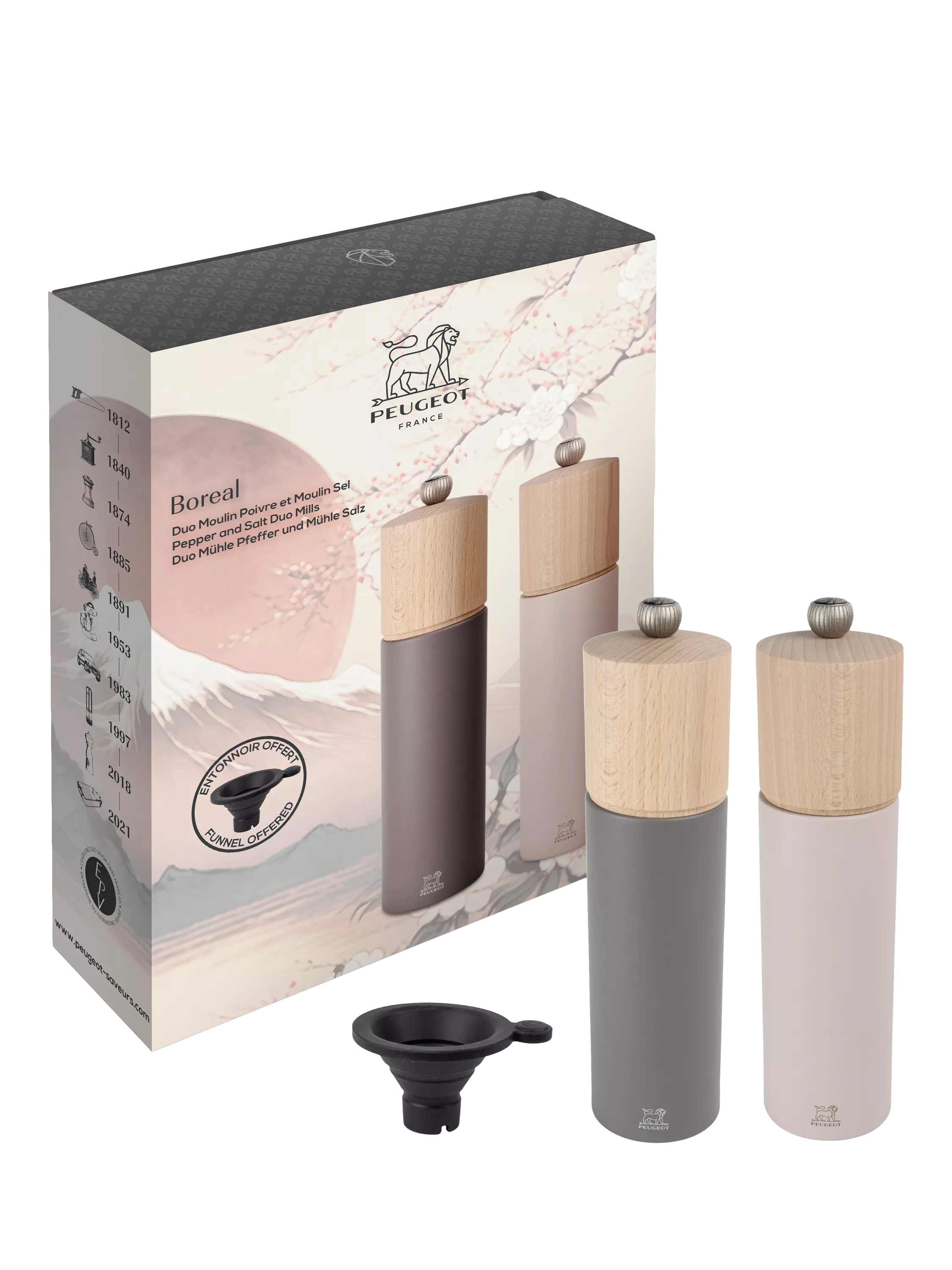 Peugeot Boreal salt and pepper mill set grey rose - British product