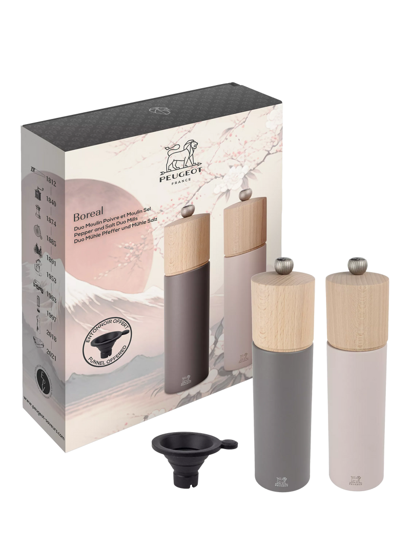Peugeot Boreal salt and pepper mill set grey rose - British product