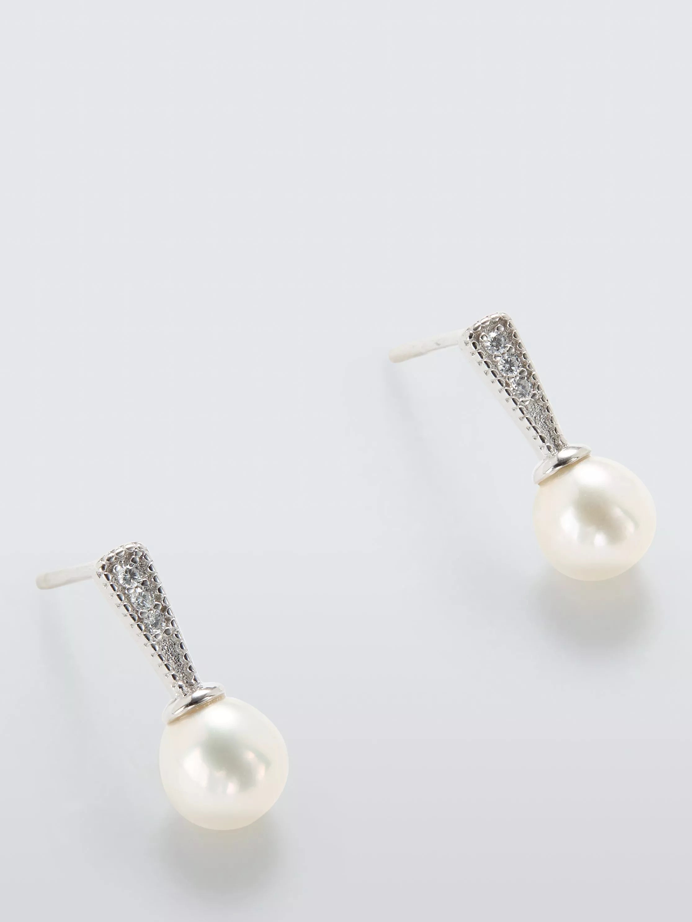 Lido pave cubic zirconia pearl stud earrings, silver (British brand)
