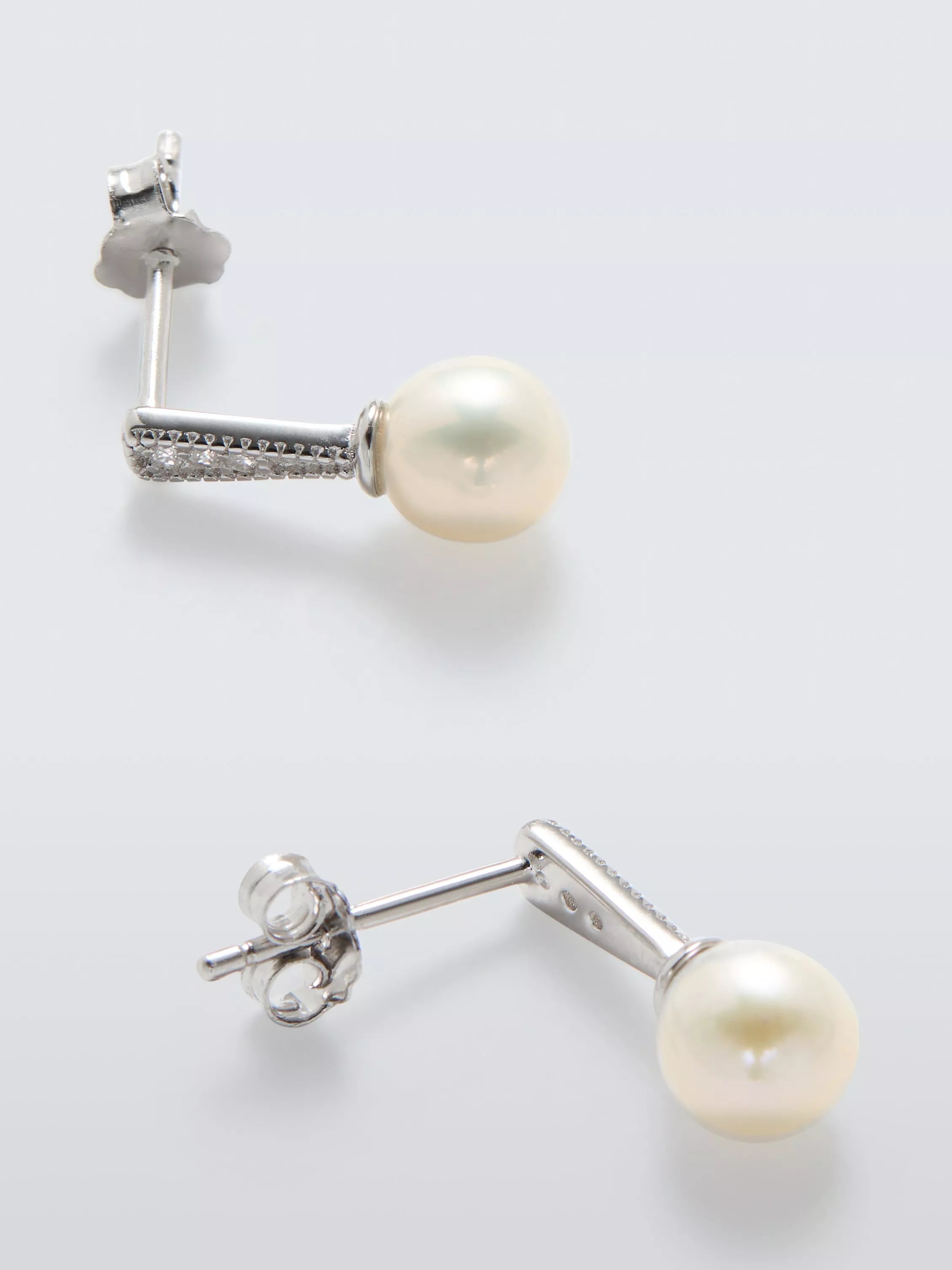 Lido pave cubic zirconia pearl stud earrings, silver (British brand)