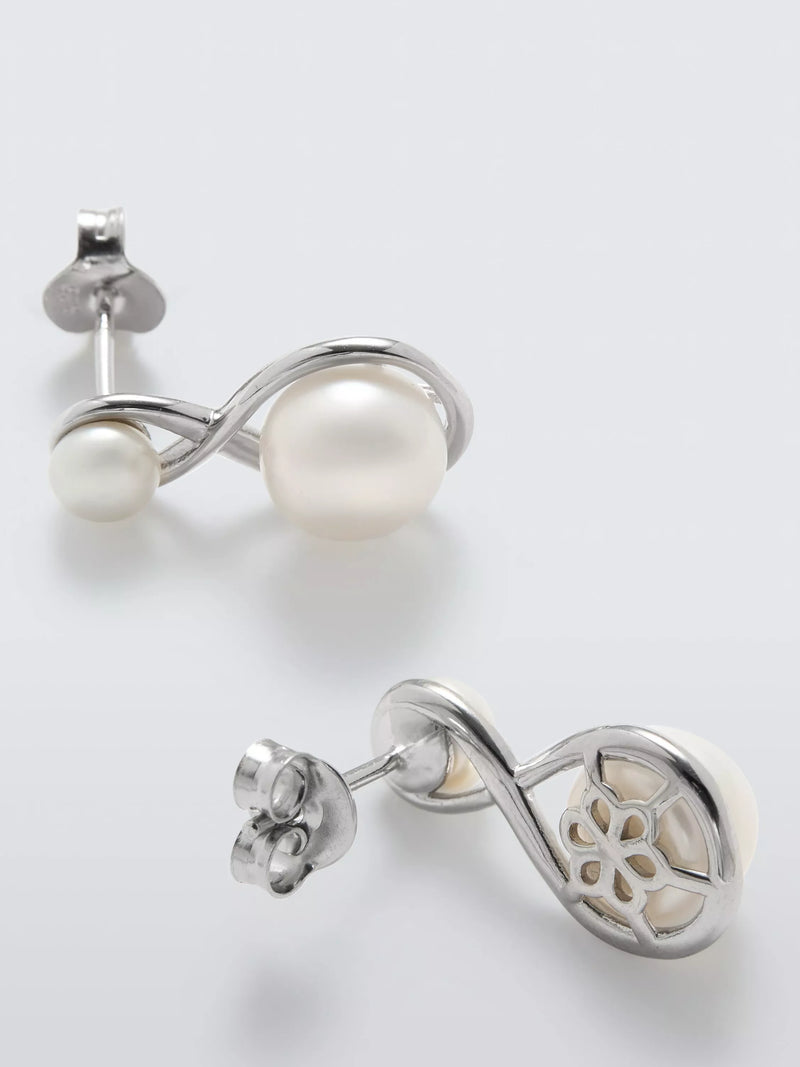 Lido figure eight pearl stud earrings 2cm - British product