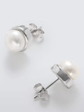Lido bezel pearl stud earrings sterling silver 0.75cm - British product